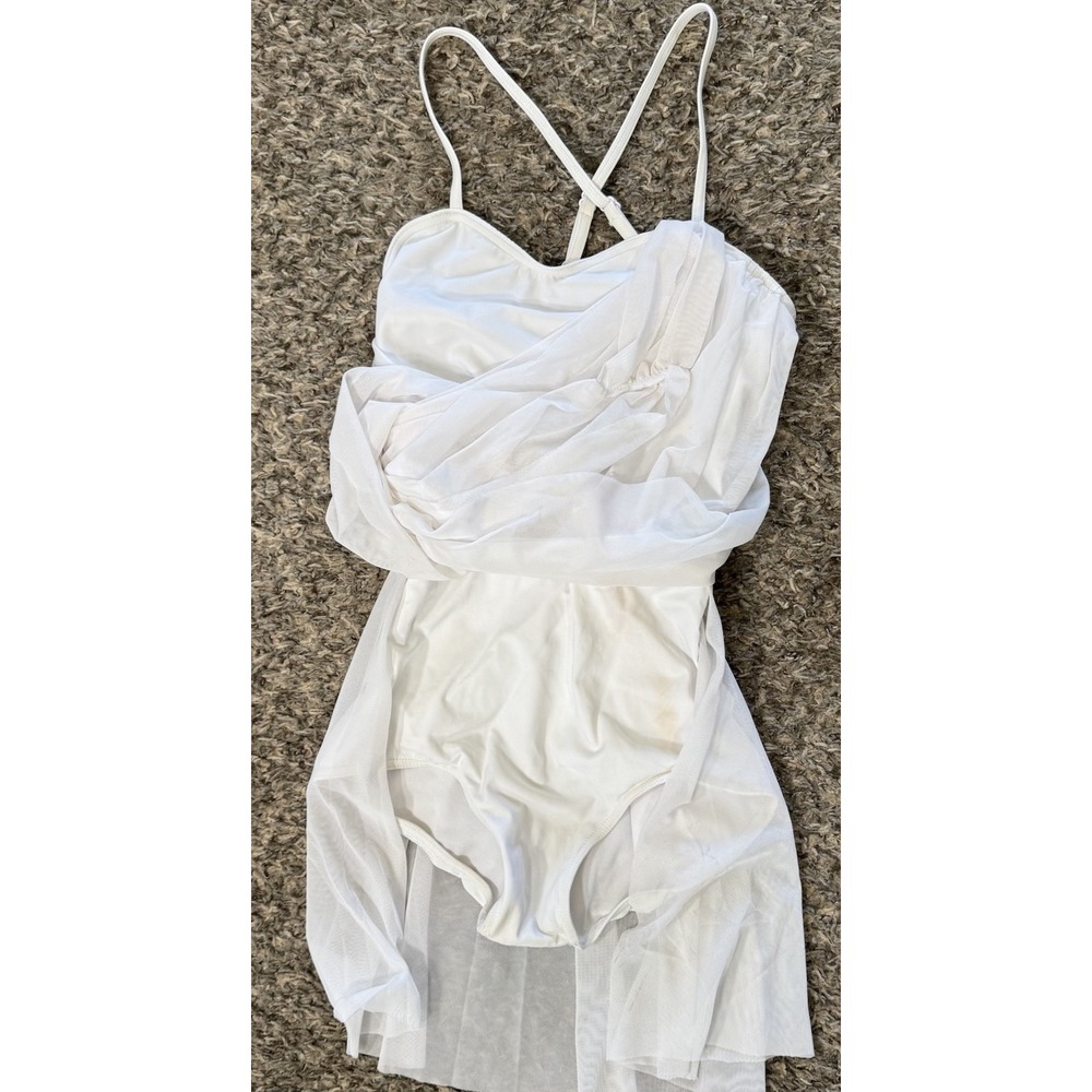 Weissman Lyrical Dance Costume White‎ Asymmetric Draped Solo Dress 15429 Glam SA